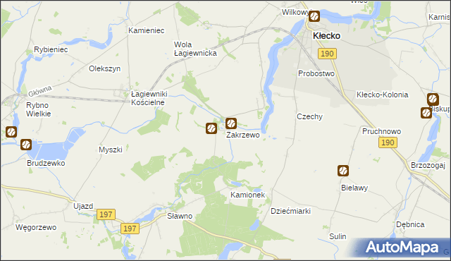 mapa Zakrzewo gmina Kłecko, Zakrzewo gmina Kłecko na mapie Targeo