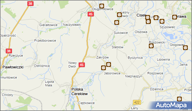 mapa Zakrzów gmina Polska Cerekiew, Zakrzów gmina Polska Cerekiew na mapie Targeo