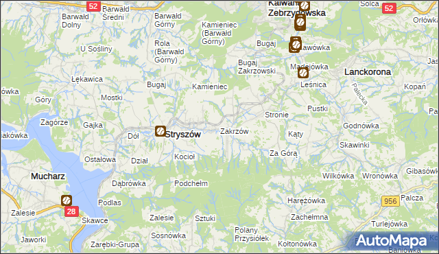 mapa Zakrzów gmina Stryszów, Zakrzów gmina Stryszów na mapie Targeo