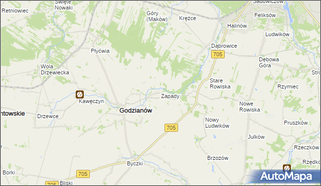 mapa Zapady gmina Godzianów, Zapady gmina Godzianów na mapie Targeo