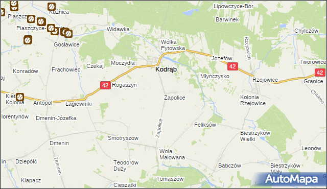 mapa Zapolice gmina Kodrąb, Zapolice gmina Kodrąb na mapie Targeo