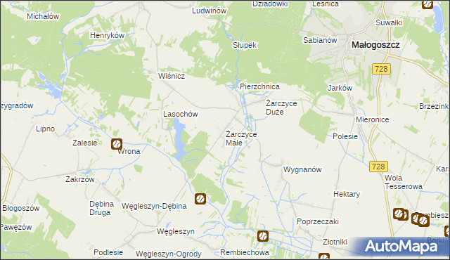 mapa Żarczyce Małe, Żarczyce Małe na mapie Targeo