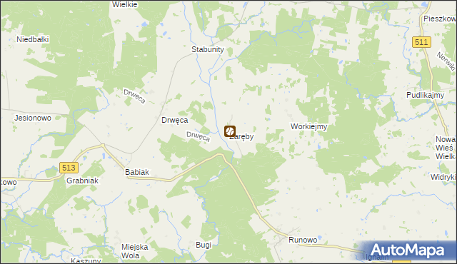 mapa Zaręby gmina Lidzbark Warmiński, Zaręby gmina Lidzbark Warmiński na mapie Targeo
