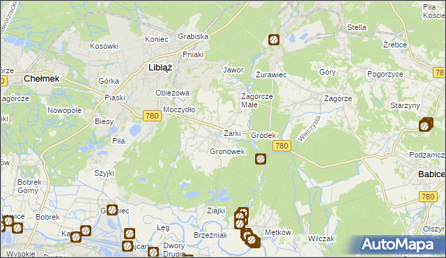 mapa Żarki gmina Libiąż, Żarki gmina Libiąż na mapie Targeo