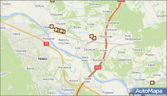 mapa Zarzecze gmina Nisko, Zarzecze gmina Nisko na mapie Targeo