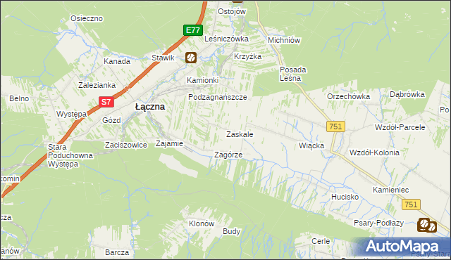 mapa Zaskale gmina Łączna, Zaskale gmina Łączna na mapie Targeo