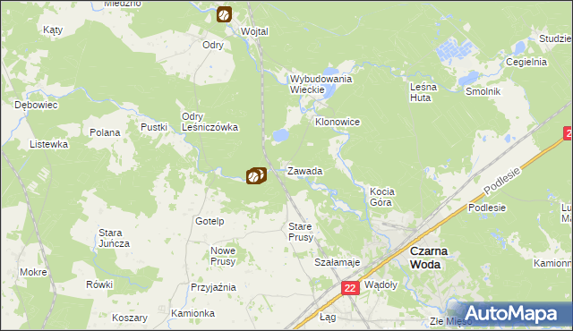 mapa Zawada gmina Czersk, Zawada gmina Czersk na mapie Targeo