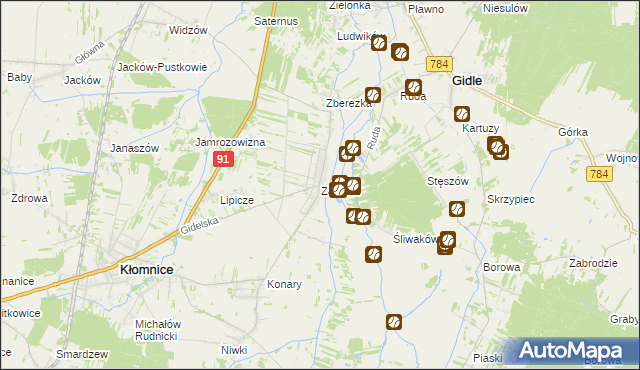 mapa Zawada gmina Kłomnice, Zawada gmina Kłomnice na mapie Targeo