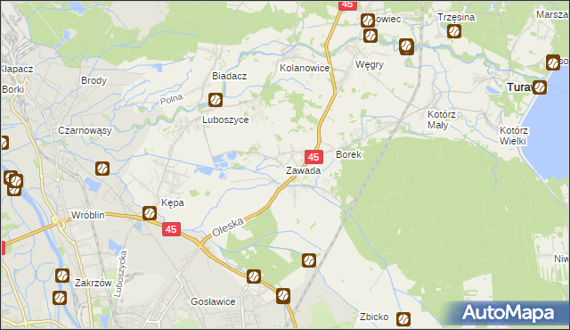 mapa Zawada gmina Turawa, Zawada gmina Turawa na mapie Targeo