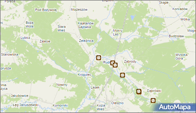 mapa Zawodzie gmina Przedbórz, Zawodzie gmina Przedbórz na mapie Targeo