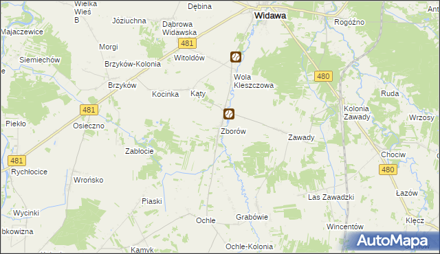 mapa Zborów gmina Widawa, Zborów gmina Widawa na mapie Targeo