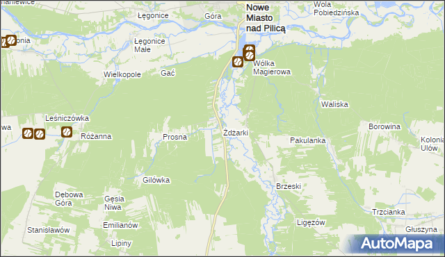 mapa Żdżarki gmina Nowe Miasto nad Pilicą, Żdżarki gmina Nowe Miasto nad Pilicą na mapie Targeo