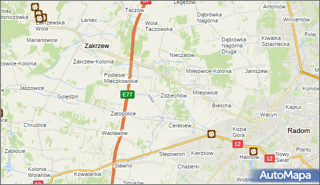 mapa Zdziechów gmina Zakrzew, Zdziechów gmina Zakrzew na mapie Targeo