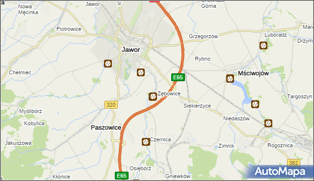 mapa Zębowice gmina Paszowice, Zębowice gmina Paszowice na mapie Targeo