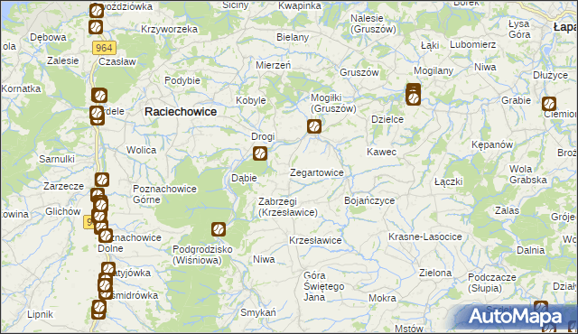 mapa Zegartowice gmina Raciechowice, Zegartowice gmina Raciechowice na mapie Targeo