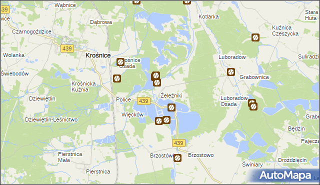 mapa Żeleźniki gmina Krośnice, Żeleźniki gmina Krośnice na mapie Targeo