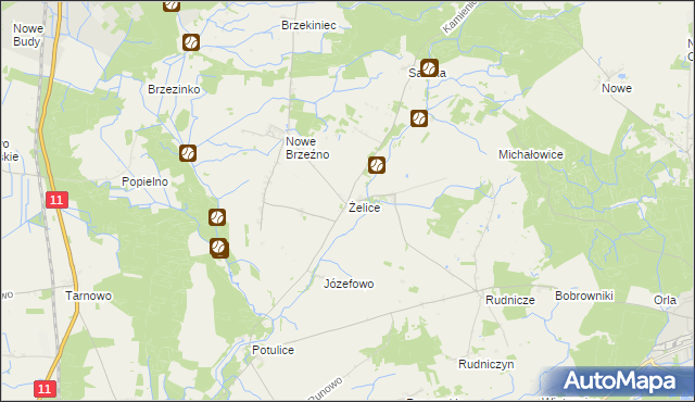 mapa Żelice gmina Wągrowiec, Żelice gmina Wągrowiec na mapie Targeo