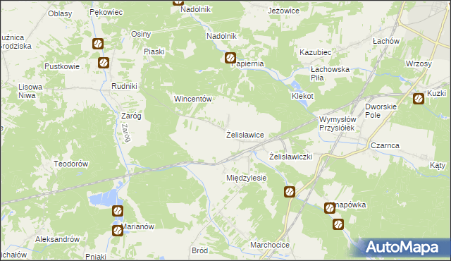 mapa Żelisławice gmina Secemin, Żelisławice gmina Secemin na mapie Targeo