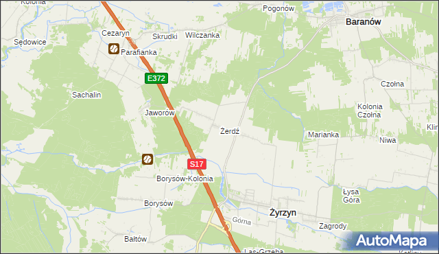 mapa Żerdź gmina Żyrzyn, Żerdź gmina Żyrzyn na mapie Targeo
