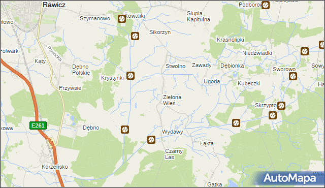 mapa Zielona Wieś gmina Rawicz, Zielona Wieś gmina Rawicz na mapie Targeo