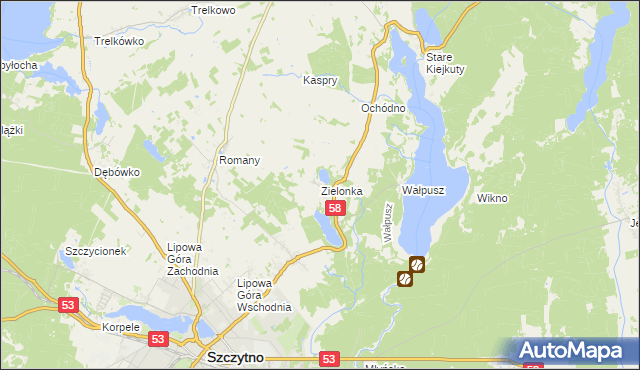 mapa Zielonka gmina Szczytno, Zielonka gmina Szczytno na mapie Targeo