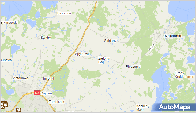 mapa Zielony Gaj gmina Giżycko, Zielony Gaj gmina Giżycko na mapie Targeo