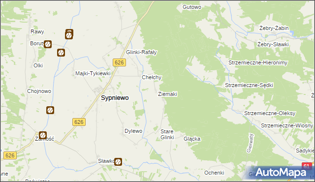 mapa Ziemaki gmina Sypniewo, Ziemaki gmina Sypniewo na mapie Targeo