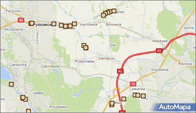 mapa Ziemięcice, Ziemięcice na mapie Targeo