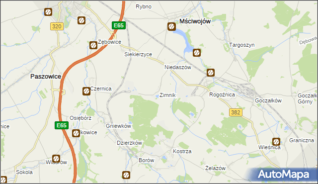 mapa Zimnik gmina Mściwojów, Zimnik gmina Mściwojów na mapie Targeo