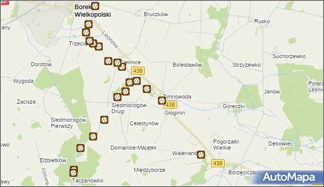 mapa Zimnowoda gmina Borek Wielkopolski, Zimnowoda gmina Borek Wielkopolski na mapie Targeo