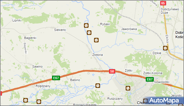 mapa Złotoria gmina Choroszcz, Złotoria gmina Choroszcz na mapie Targeo