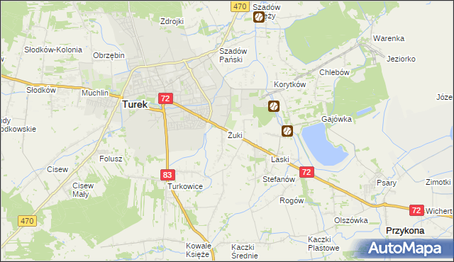 mapa Żuki gmina Turek, Żuki gmina Turek na mapie Targeo