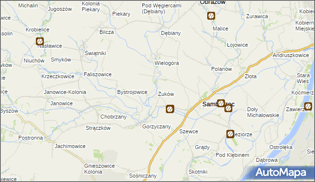 mapa Żuków gmina Samborzec, Żuków gmina Samborzec na mapie Targeo