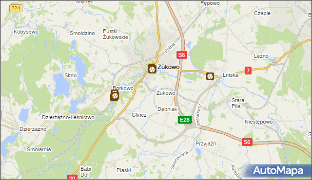 mapa Żukowo powiat kartuski, Żukowo powiat kartuski na mapie Targeo