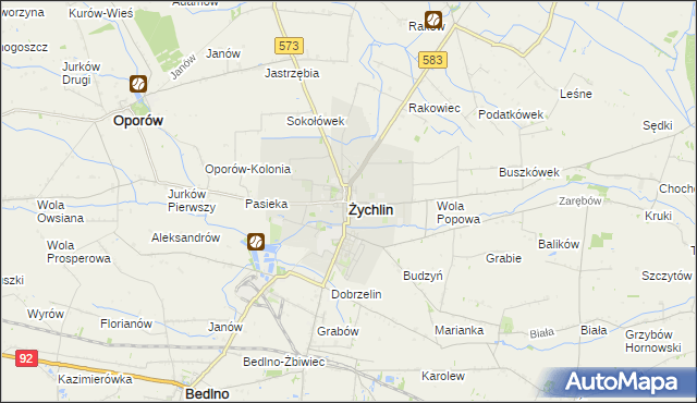 mapa Żychlin powiat kutnowski, Żychlin powiat kutnowski na mapie Targeo