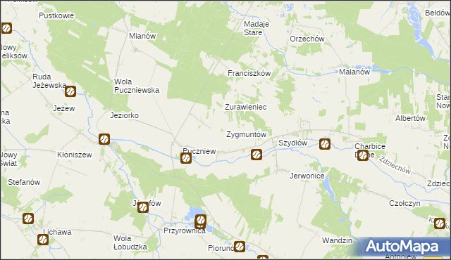 mapa Zygmuntów gmina Lutomiersk, Zygmuntów gmina Lutomiersk na mapie Targeo