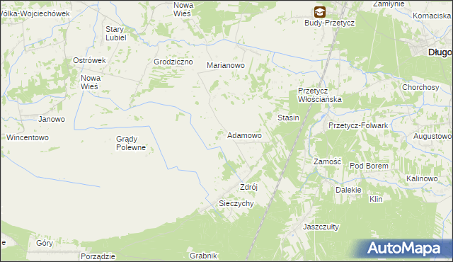 mapa Adamowo gmina Długosiodło, Adamowo gmina Długosiodło na mapie Targeo