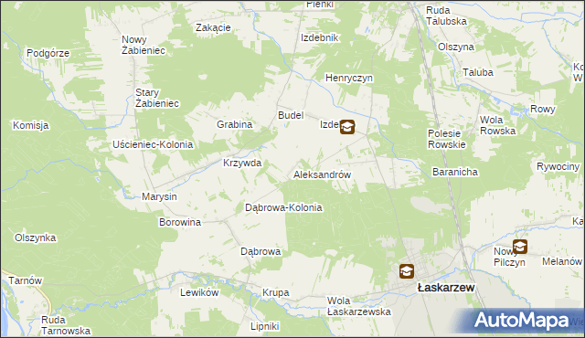 mapa Aleksandrów gmina Łaskarzew, Aleksandrów gmina Łaskarzew na mapie Targeo