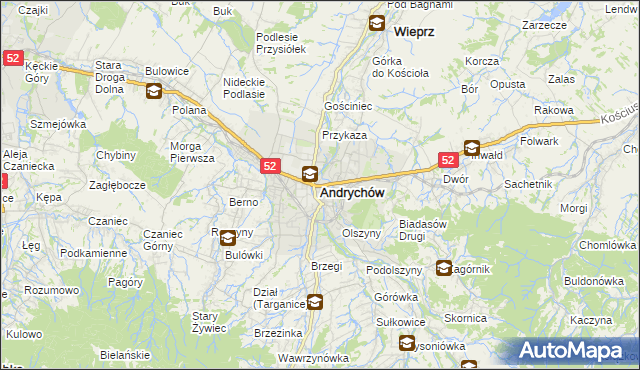 mapa Andrychów, Andrychów na mapie Targeo