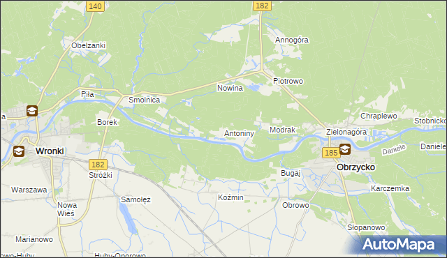 mapa Antoniny gmina Obrzycko, Antoniny gmina Obrzycko na mapie Targeo