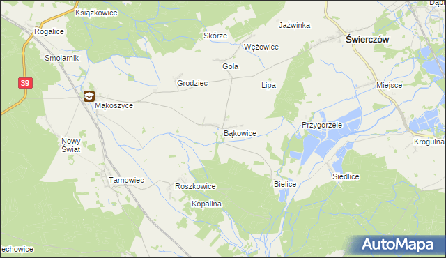 mapa Bąkowice, Bąkowice na mapie Targeo