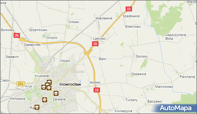 mapa Balin gmina Inowrocław, Balin gmina Inowrocław na mapie Targeo