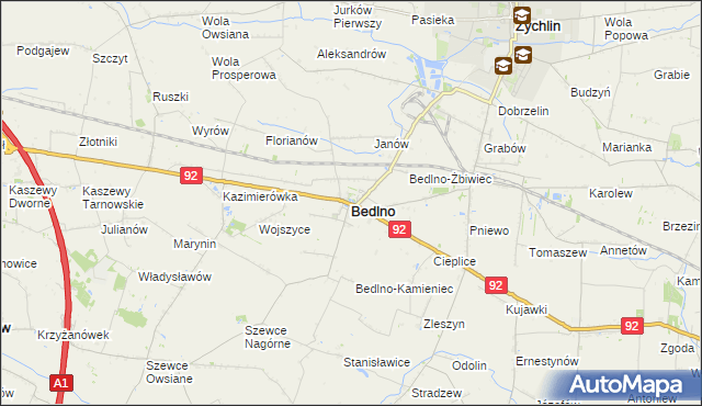 mapa Bedlno powiat kutnowski, Bedlno powiat kutnowski na mapie Targeo