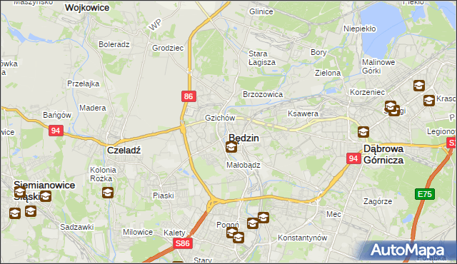 mapa Będzin, Będzin na mapie Targeo