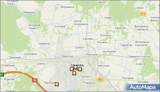 mapa Beniaminów gmina Zduńska Wola, Beniaminów gmina Zduńska Wola na mapie Targeo