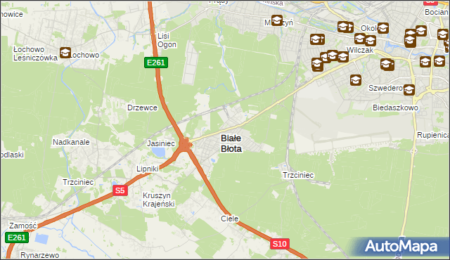 mapa Białe Błota powiat bydgoski, Białe Błota powiat bydgoski na mapie Targeo