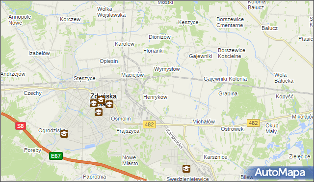 mapa Biały Ług gmina Zduńska Wola, Biały Ług gmina Zduńska Wola na mapie Targeo