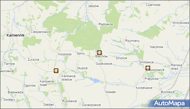 mapa Biechów gmina Pakosławice, Biechów gmina Pakosławice na mapie Targeo