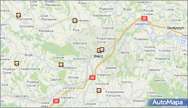 mapa Biecz powiat gorlicki, Biecz powiat gorlicki na mapie Targeo