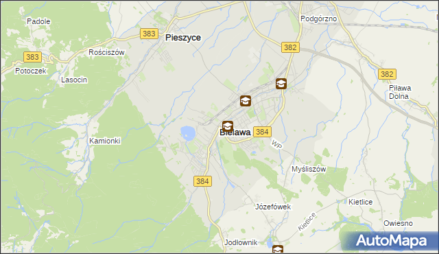 mapa Bielawa powiat dzierżoniowski, Bielawa powiat dzierżoniowski na mapie Targeo